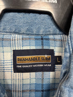 New Men’s Panhandle Slim Blue Plaid Long Sleeve Button Up Large AA-30