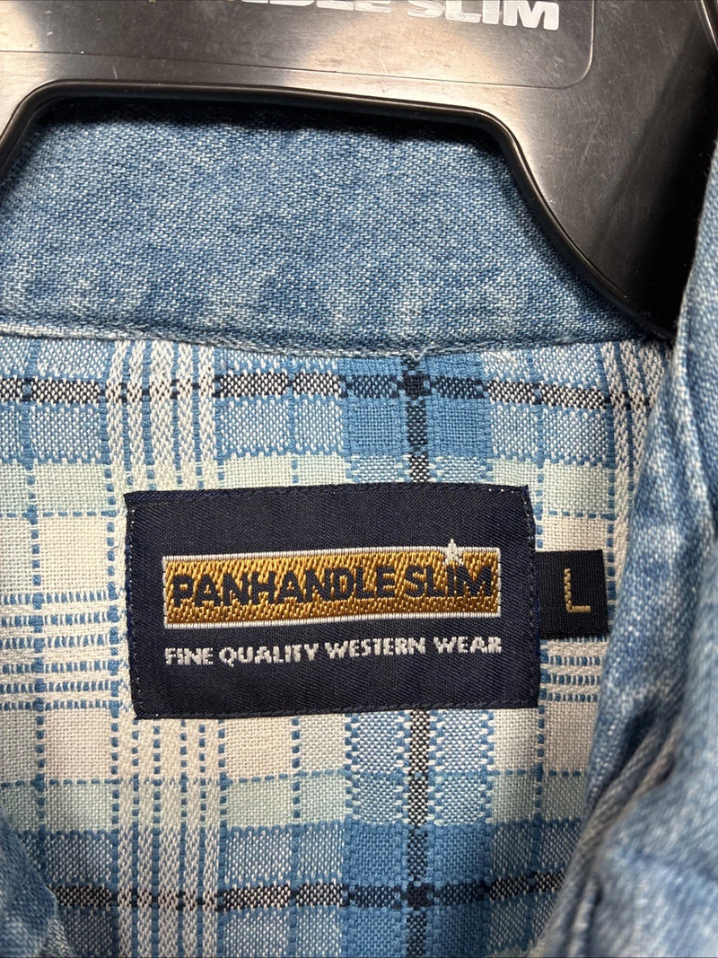 New Men’s Panhandle Slim Blue Plaid Long Sleeve Button Up Large AA-30