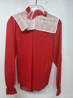 New Women’s Panhandle Slim Red White Design Long Sleeve Button Up Size 28 3B-3 