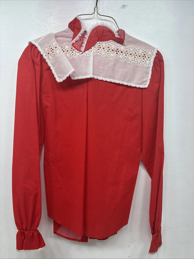 New Women’s Panhandle Slim Red White Design Long Sleeve Button Up Size 28 3B-3 