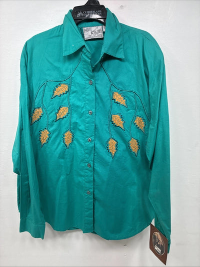New Women’s Mine & Bills Blue Design Long Sleeve Button Up Small DD-107