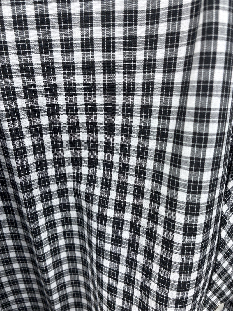 New Men’s White Horse  Black White Plaid Long Sleeve Pearl Snap XL H-80