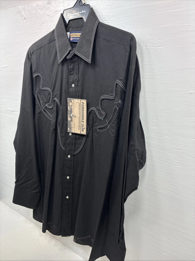 New Men’s Panhandle Slim Black Western Long Sleeve Pearl Snap Large 16.5 AA-4