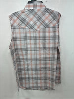 New Women’s Cumberland Pink Gray Plaid Short Sleeve Pearl Snap Large GG-77