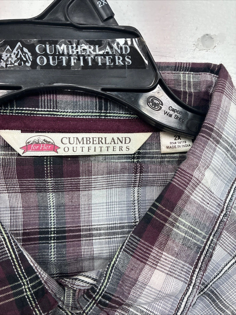 New Women’s Cumberland Purple Plaid Long Sleeve Pearl Snap 2XL KK-78
