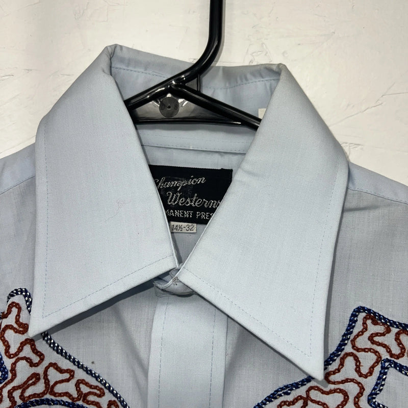 New Men’s Champion Western Blue Long Sleeve Pearl Snap 14.5 X 32 Small B-50