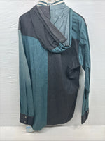 New Men’s Latigo Blue Black Long Sleeve Button Up Hood Large V-84