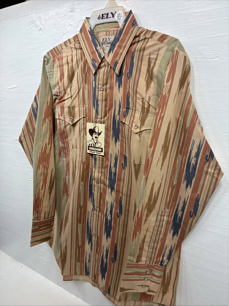 New Men’s ELY Cattleman Multicolor Camo Long Sleeve Pearl Snap 16.5 Large T-60