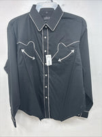 New Women’s White Horse Black Design Long Sleeve Pearl Snap Large LL-112