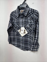New Kids ELY Cattleman Black Plaid Long Sleeve Pearl Snap Size 5 DD-149