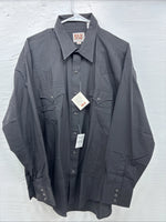 New Men’s ELY Cattleman Black Simple Long Sleeve Pearl Snap 17.5 X 35 XL J-29