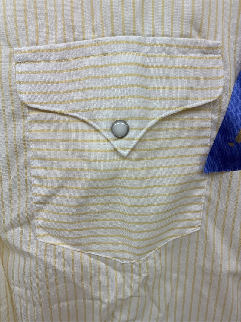New Men’s Panhandle Slim Yellow Strip Long Sleeve Pearl Snap 16 Large AA-33