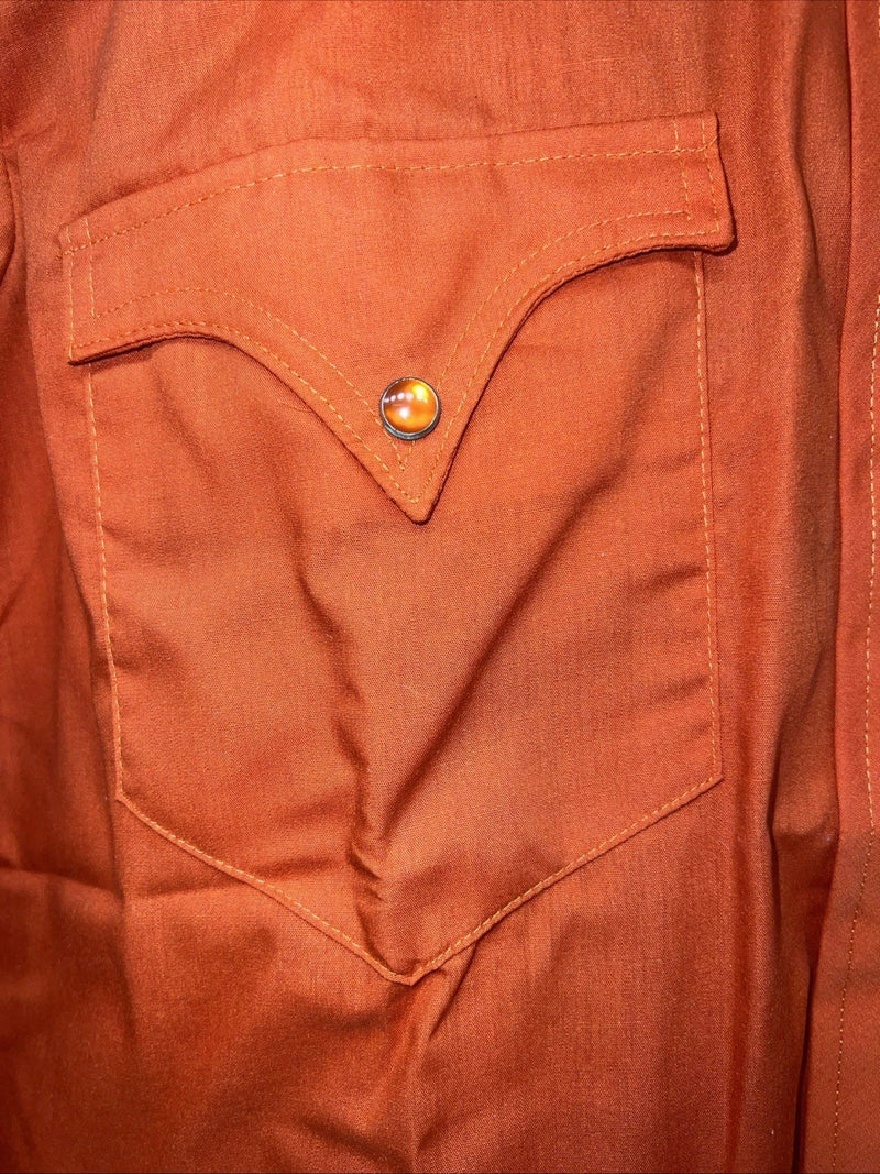 New Men’s Orange Tem Tex Pearl Snap Long Sleeve Shirt Medium I-56