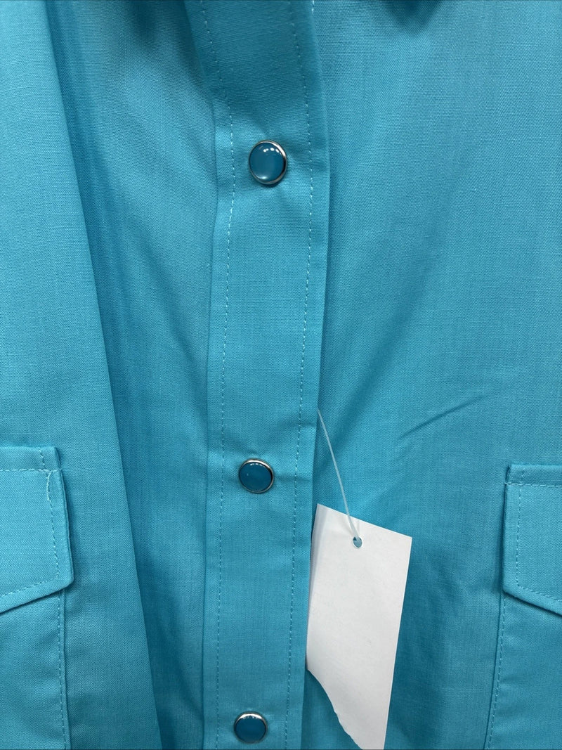 New Women’s White Horse Blue Long Sleeve Pearl Snap 2XL GG-37