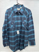 New Men’s ELY Cattleman Blue Plaid Long Sleeve Pearl Snap XL H-74