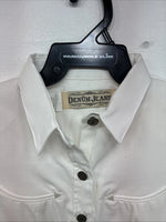 New Women’s Demum Jeans White Short Sleeve Button Up Shirt Medium YY-87
