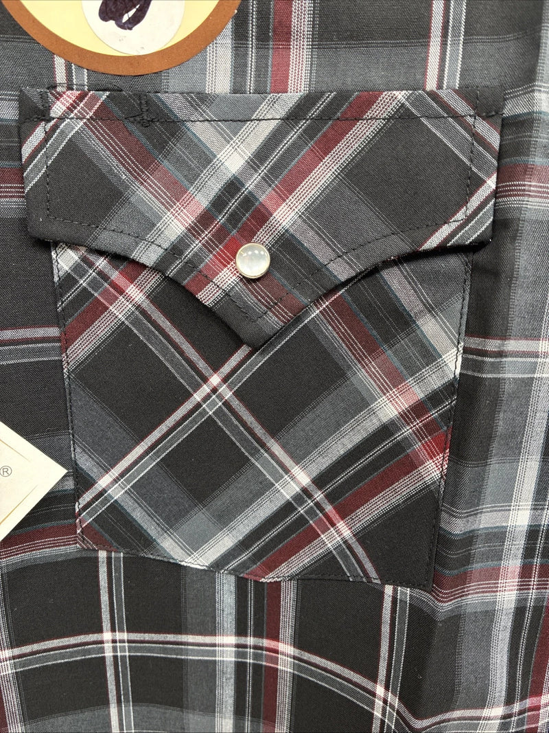 New Men’s ELY Cattleman Black Red Flannel Long Sleeve Pearl Snap 2XL F-93