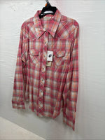 New Women’s Cumberland Pink Plaid Long Sleeve Pearl Snap Medium DD-26