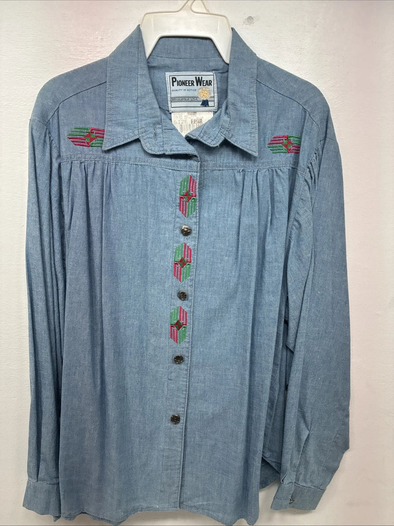 New Women’s Pioneer Wear Blue Long Sleeve Button Up Size 12 KK-107