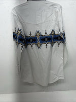 New Men’s White Blue Cumberland Outfitters Pearl Snap Long Sleeve Medium I-54