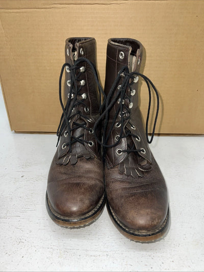 New Women’s Brown Lace Up Old West Cowboy Boots. 045 6 D. 20-143