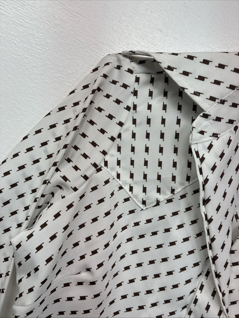 New Women’s Dickson Jenkins White Brown Long Sleeve Pearl Snap Size 30 KK-94
