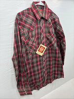New Men’s ELY Plains Red Plaid Long Sleeve Pearl Snap 15 X 34 Medium AA-79 