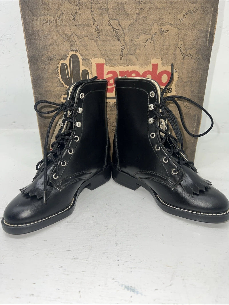 New Children’s Black Lace Up Laredo Cowboy Boots. 10 M. 24-34