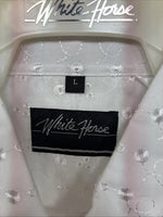 New Women’s White Horse White Designed Short Sleeve Pearl Snap Large II-88