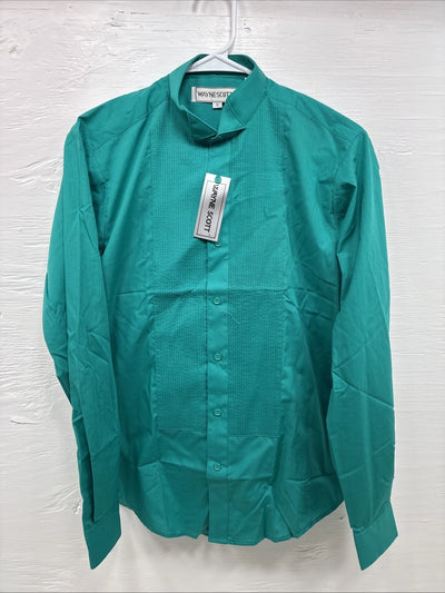 New Wayne Scott Teal Long Sleeve Button Up English Shirt Small X-83