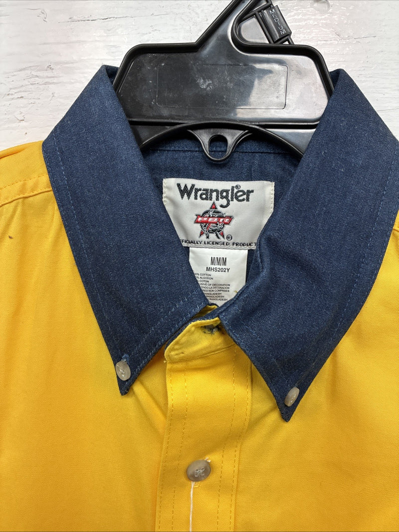 New Men’s Wrangler PBR Yellow Long Sleeve Button Up Medium K-44