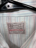 New Men’s H Bar C White Stripe Long Sleeve Pearl Snap 15 Medium J-46