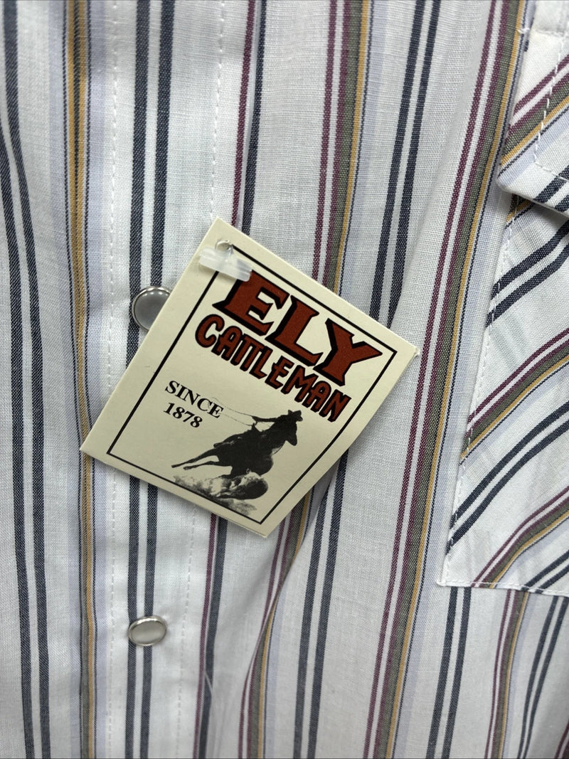 New Men’s ELY Cattleman Striped Long Sleeve Pearl Snap 20.5 X 36 4XL E-98