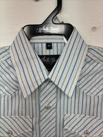 New Kids White Horse Blue Stripe Long Sleeve Pearl Snap Medium DD-75
