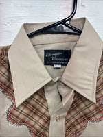 New Men’s Champion Western Brown Design Long Sleeve Pearl Snap 15.5 Medium X-12