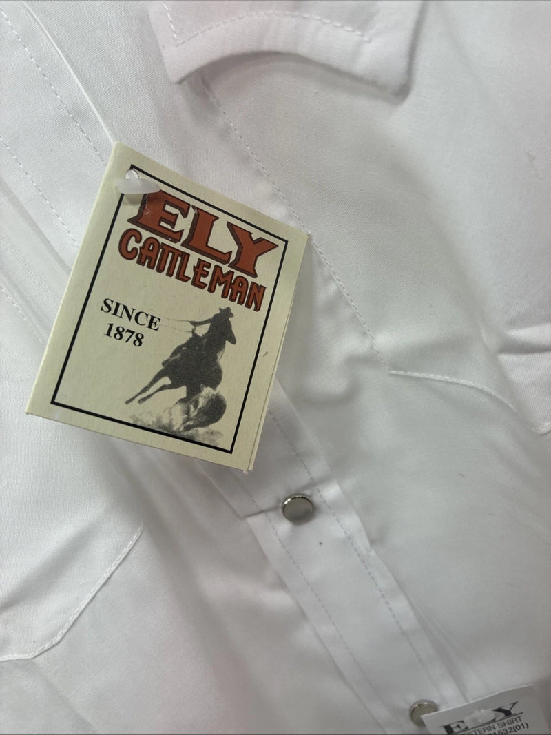 New Boys ELY Cattleman White Long Sleeve Pealr Snap Size 8 DD-49