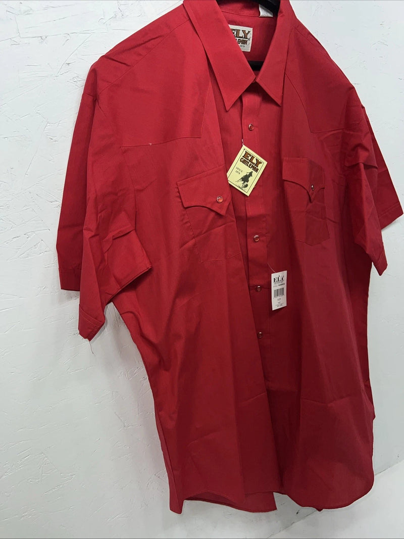 New Men’s Red ELY cattleman Short Sleeve Pearl Snap Shirt. 18.5 2XL G-78