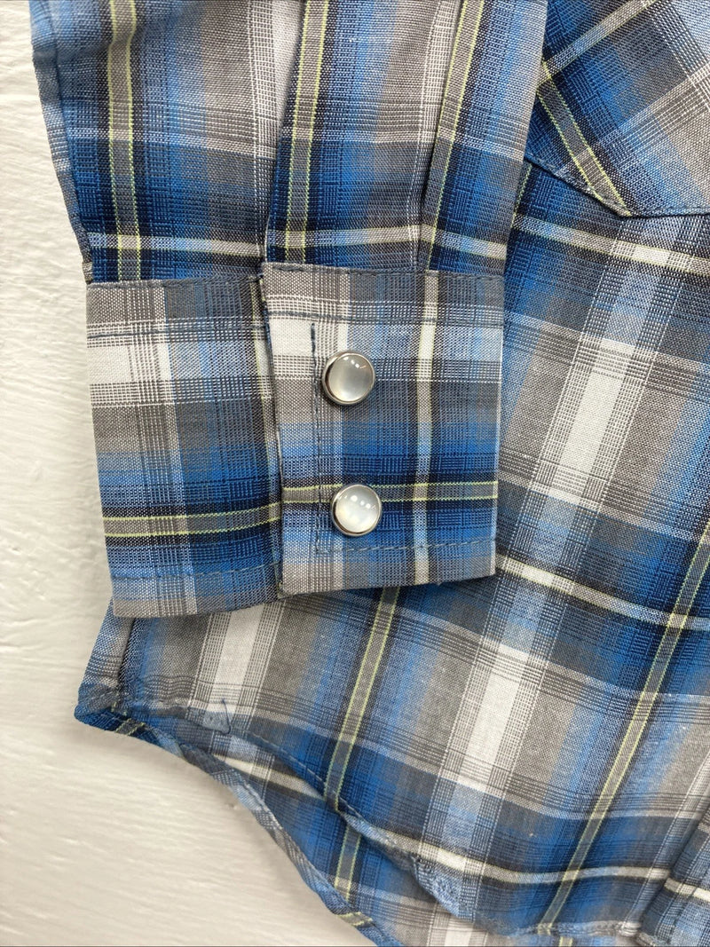New Toddlers ELY Cattleman Blue Plaid Long Sleeve Pearl Snap JUV-3 DD-17