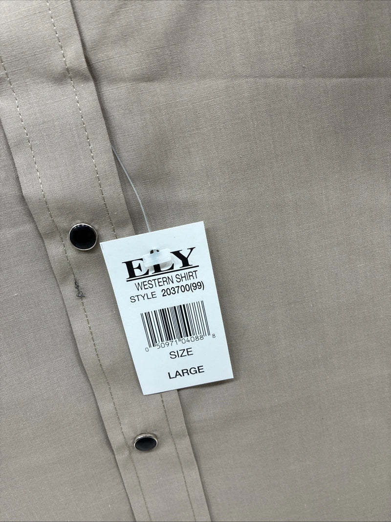 New Men’s ELY Cattleman Tan Horse Design Short Sleeve Pearl Snap Large AA-28