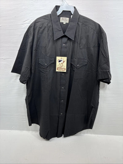 New Men’s ELY Cattleman Black Western Short Sleeve Pearl Snap 18.5 2XL E-48