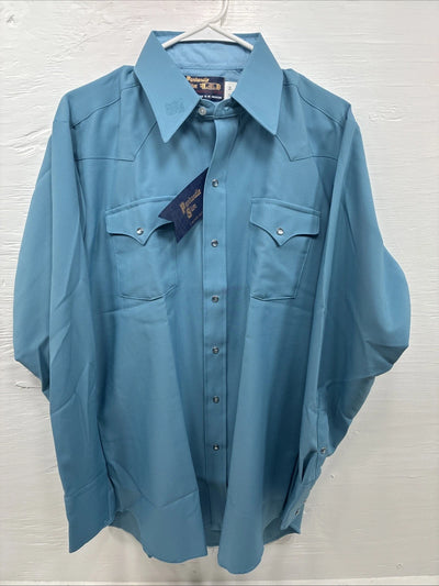 New Men’s Panhandle Slim Blue Long Sleeve Pearl Snap 16 X 34 Large M-30