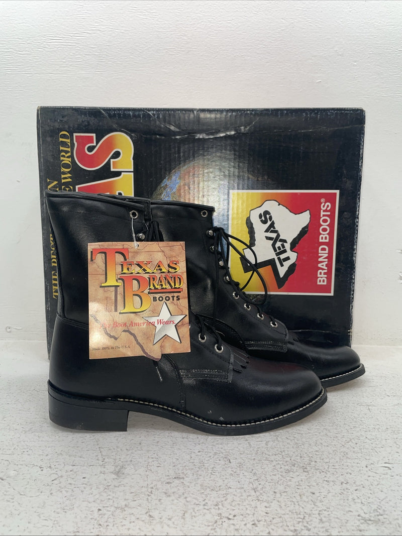 New Men’s Black Lace Up Texas Brand Cowboy Boots. 8850 9 D. 4-91