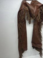 NOS Brown Show Chaps With Fringe Adjustable Waist 40” L-44