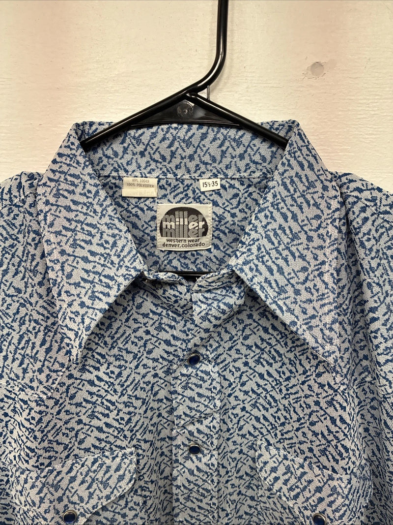 New Women’s Miller Blue Deigned Long Sleeve Pearl Snap 15.5 Large LL-59