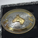 New Women’s Crumrine Gold Silver Horse Head Belt Buckle. 3806607 A-112