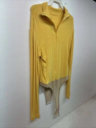 New Dressed To Win Yellow Half Zip Long Sleeve Showing Bodysuit Medium TT-43