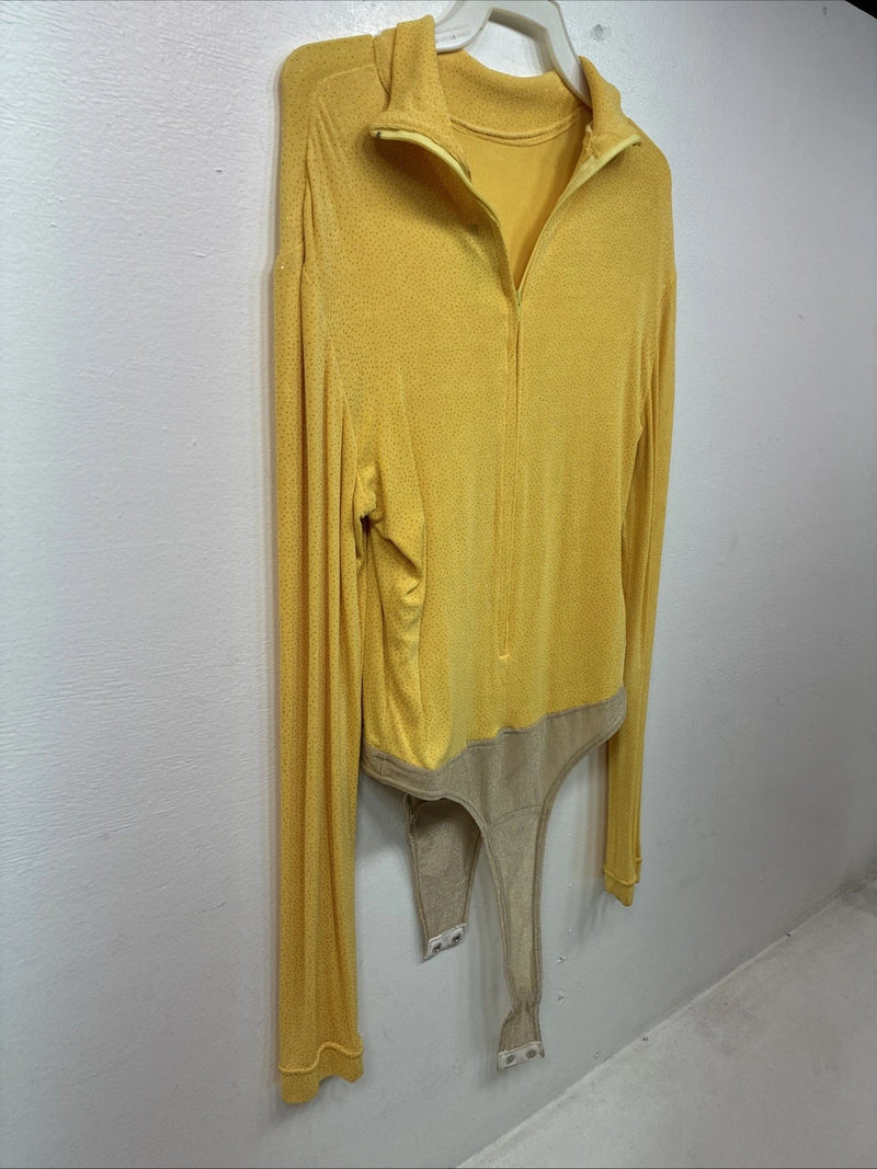 New Dressed To Win Yellow Half Zip Long Sleeve Showing Bodysuit Medium TT-43