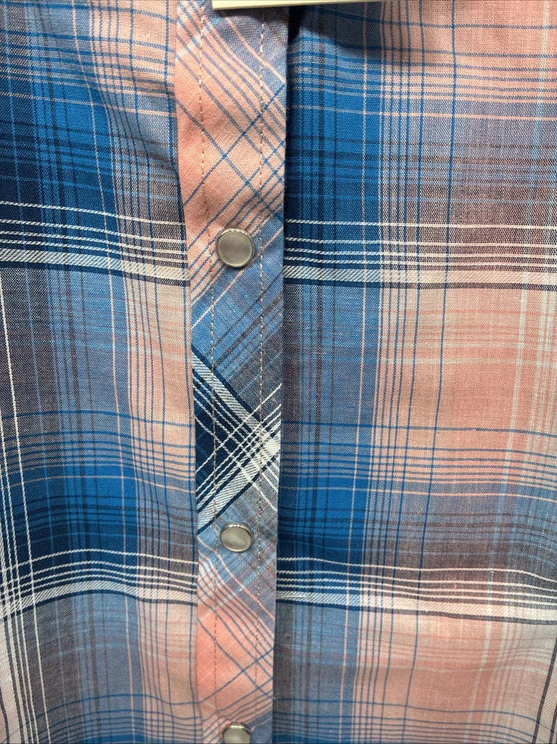 New Women’s Cumberland Pink Blue Plaid Long Sleeve Pearl Snap 2XL GG-80