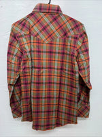 New Men’s Champion Western Orange Pink Plaid Long Sleeve Pearl Snap Small AA-88 