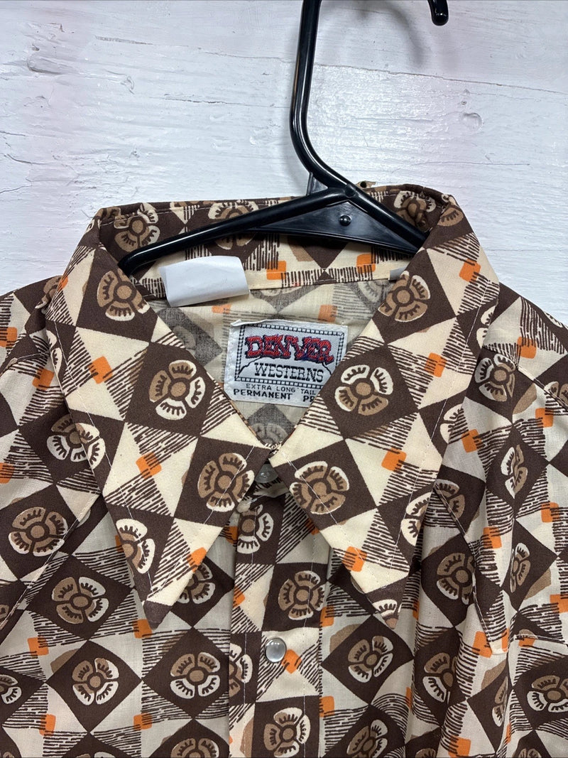 New Men’s Denver Brown Designed Long Sleeve Pearl Snap 15.5 Medium CC-53